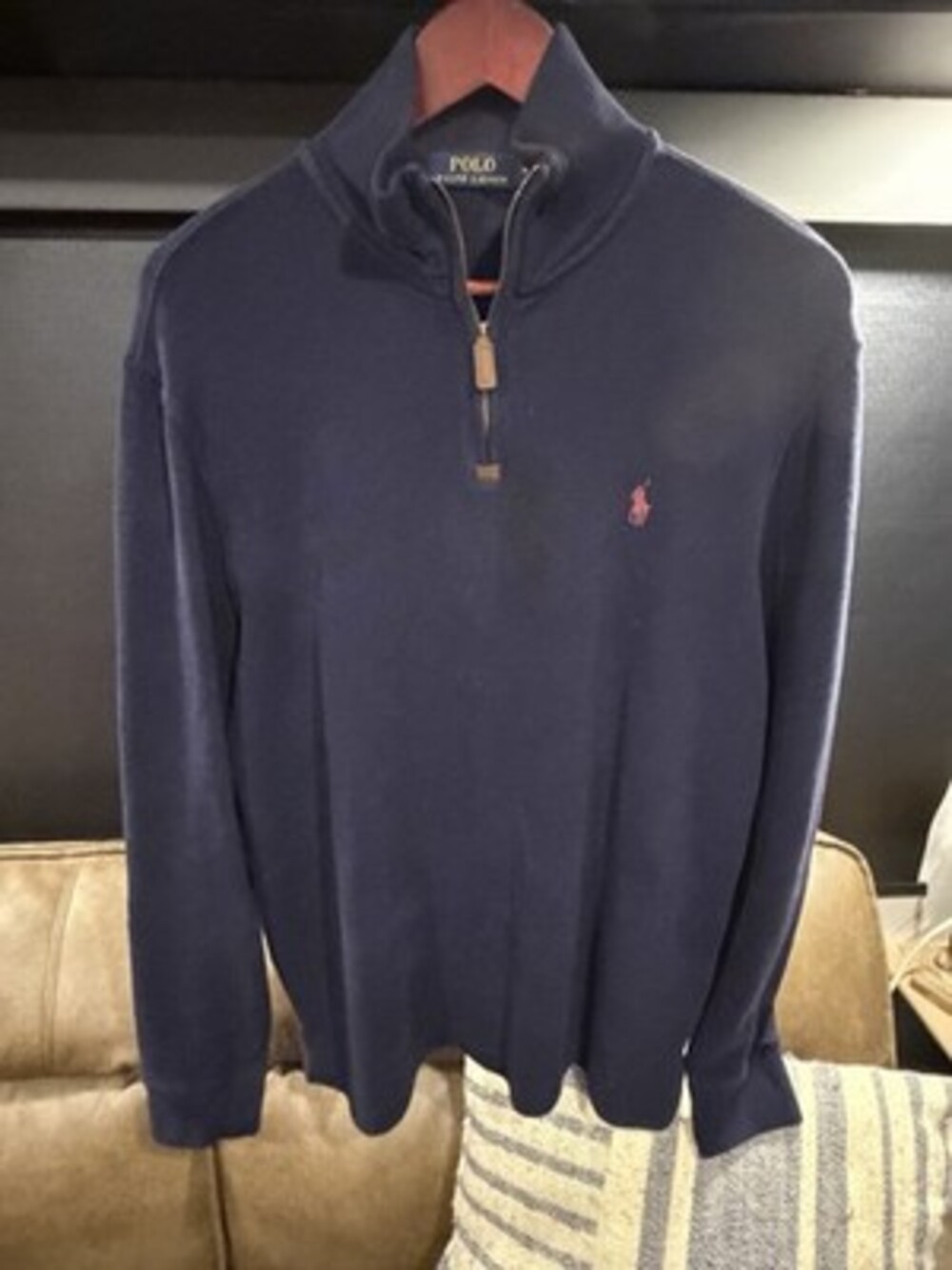 Polo Ralph Lauren Navy Knit Mock Neck 1/4 Zip Pullover Sweater M